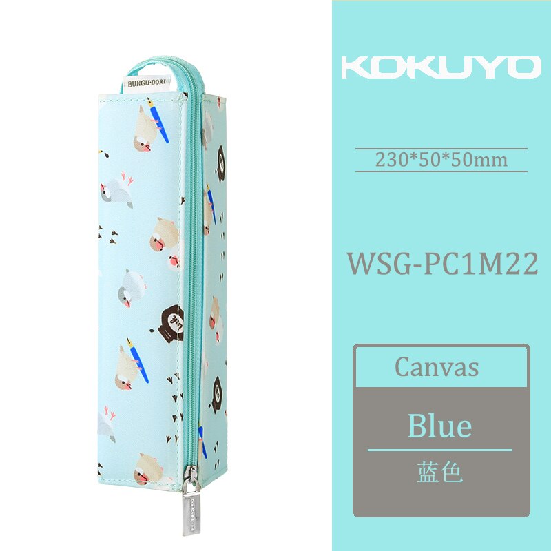 Estuche de lápices japonés Kokuyo para estudiantes pequeños y frescos con diseños limitados, gran capacidad, Folio Simple, bolsa de papelería japonesa: blue