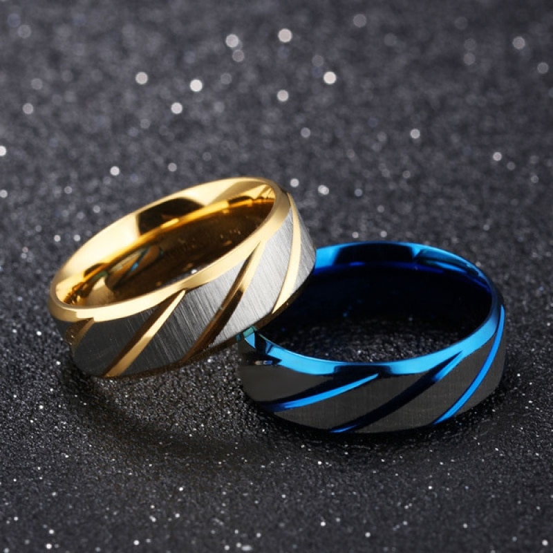 Anillo infinito de boda con patrón de ondas doradas para hombre y mujer, anillos de acero de titanio para pareja, joyería de compromiso,