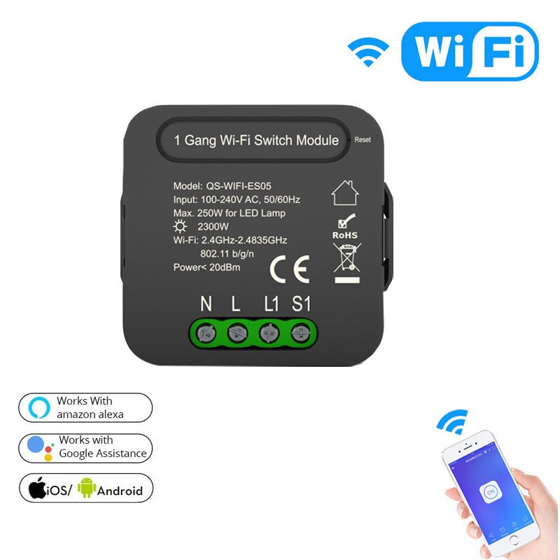 Tuya WiFi Switch Module 1 2 Gang Wireless Light DIY Switch Module Smart Life 100-240V AC Voice Relay Work with Google Home Alexa: 1 Gang Wifi Module / 2Pcs