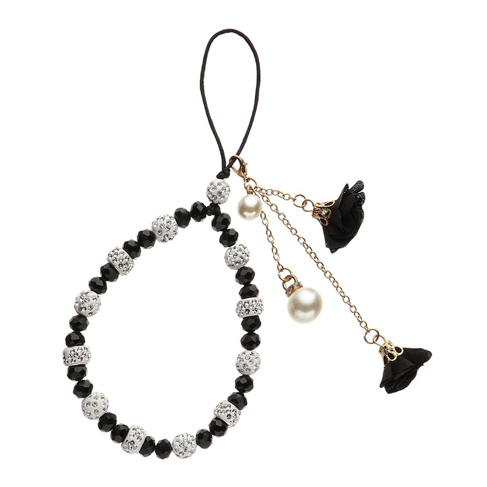 Pendant Flower Bracelet Mobile Phone Lanyard Crystal Phone Straps Hanging Rope Strap Wrist Rope Anti-lost Lanyard: black