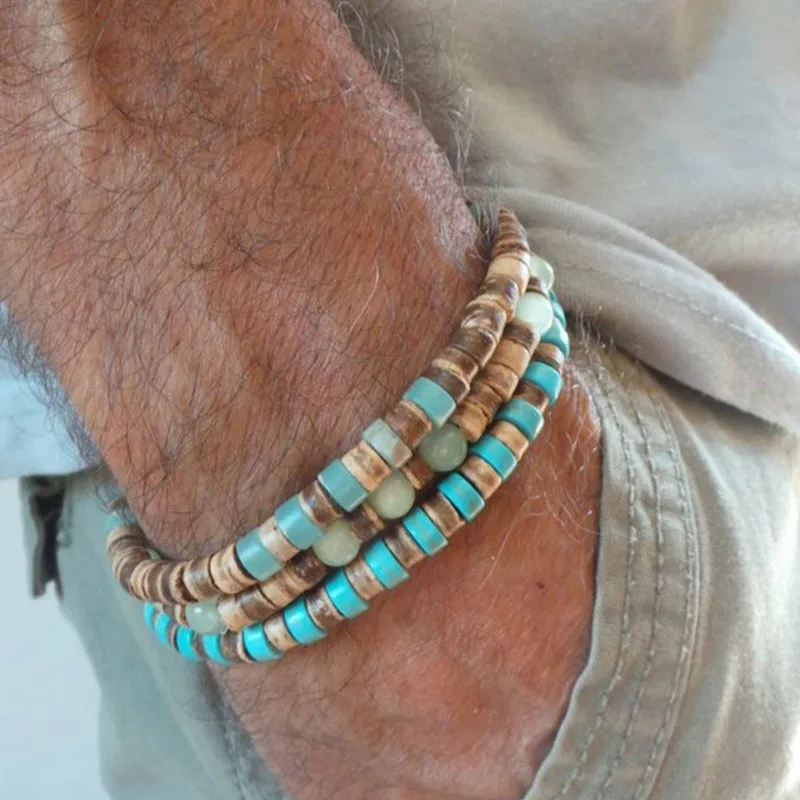 Pulsera de cuentas para hombre Pulsera estilo surfista. Pulsera para hombre Pulseras apilables Pulseras bohemias elásticas: Multicolor