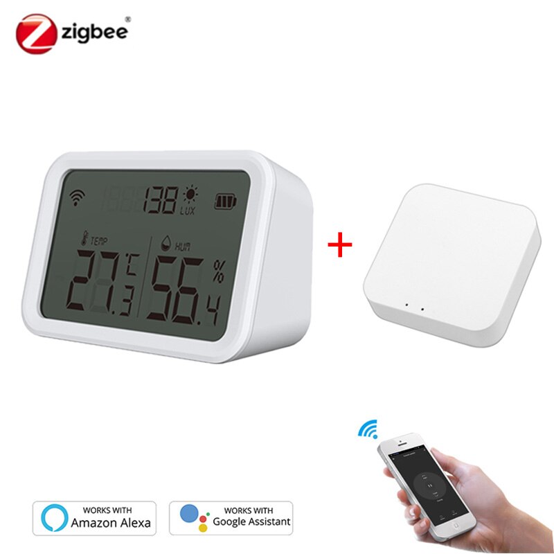 Tuya Zigbee Smart Home Wifi Temperatuur En Vochtigheid Sensor Met Led Screen Werk Met Alexa Google Assistent En Tuya Zigbee hub: set1