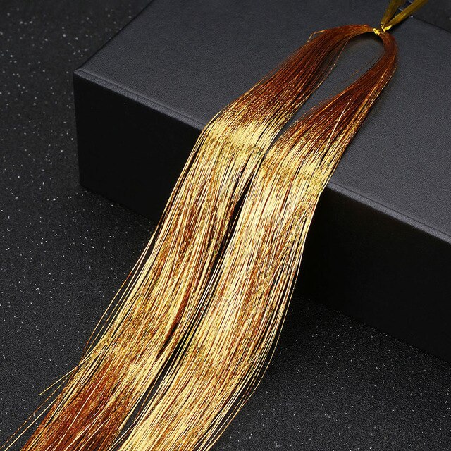 Hair Tinsel Strands Of Hair Colored Hair Strands Glitter Hair Extensions For Braids Hair Dazzle Braids With Elastic Extensiones: Champagne