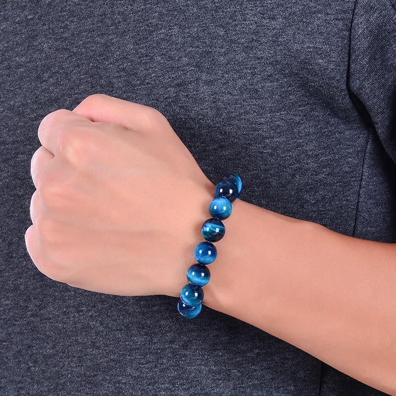 Minimalistische 6 Mm 8 Mm 10 Mm Lake Blue Tijger Ogen Kralen Armband Mannen Natuursteen Braslet Voor Man Handgemaakte casual Sieraden Pulseras