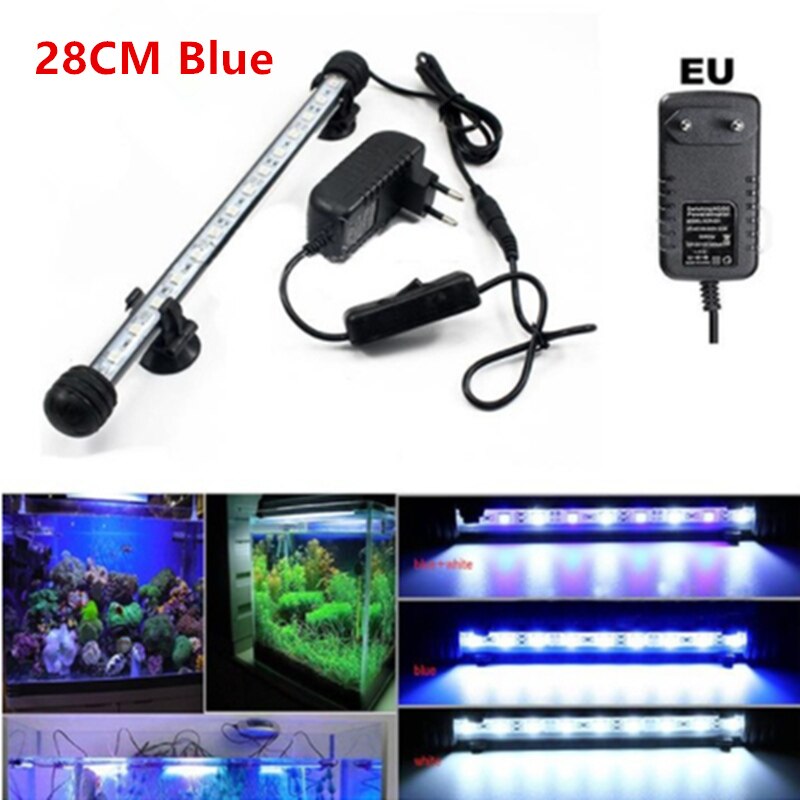Wasserdicht Aquarium LED Licht Aquarium 9/12/15/21 Blau/Weiß 18/28/ 38/48 CM Bar Streifen Licht Lampe EU/uns-stecker Aquarium Beleuchtung: 28CM Blau