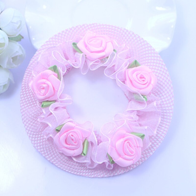 Kids Flower Bun Hair Nets Hair-net Elastic Girls Dancersr Cute 1PC Ballet Dance Grade Examination Adjustable 5 Colors: Pink