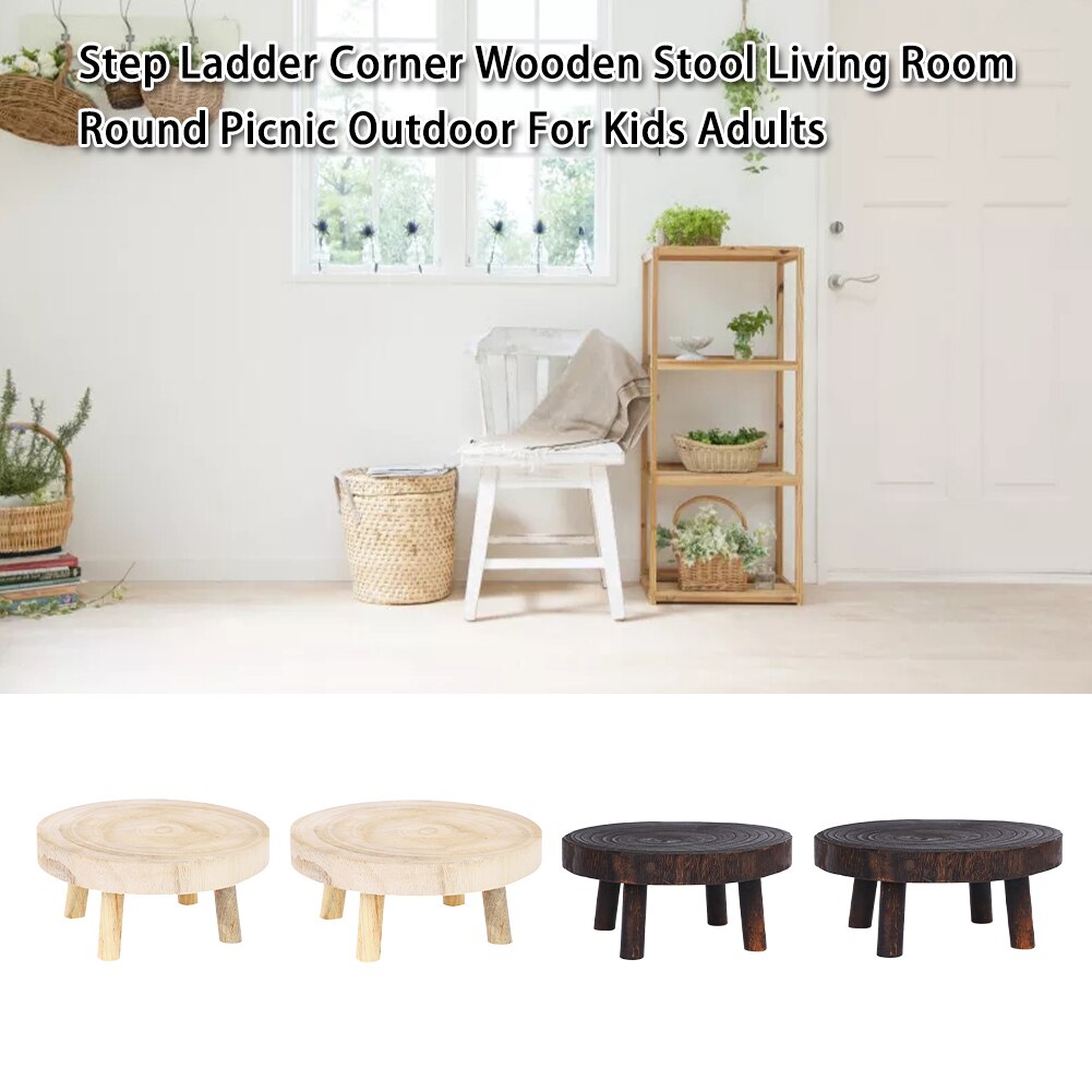 Stable Round Picnic Step Ladder For Kids Adults Home Living Room Fishing Outdoor Bathroom Corner Wooden Stool Gardening Portable