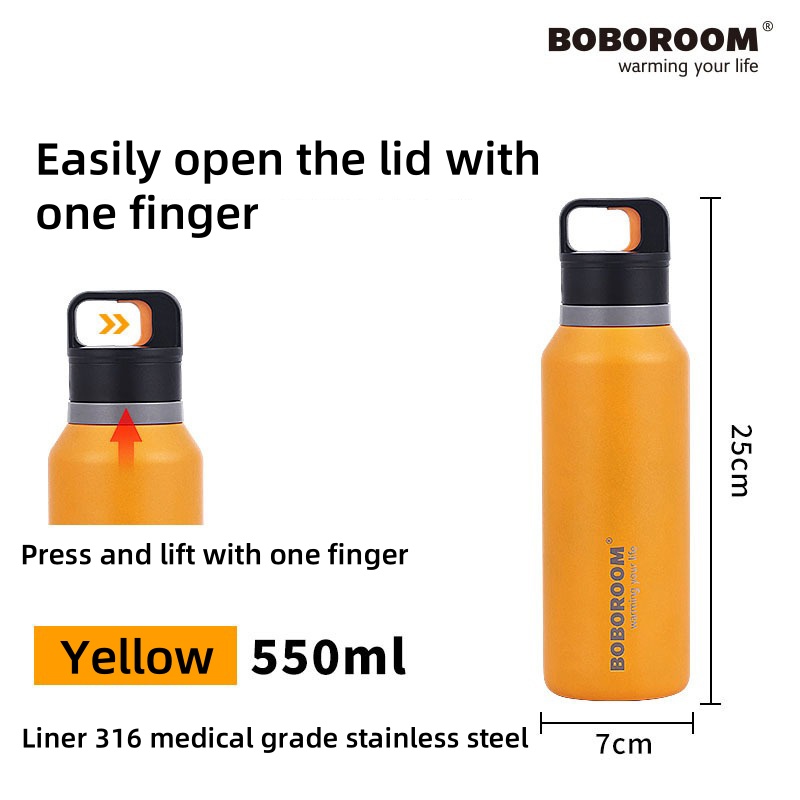 Outdoor Sports One-Hand One-Click Opening 316 Vacuum Stainless Steel Threadless Thermos Cup Car Cold Quick Opening Cup Thermoses: Yellow