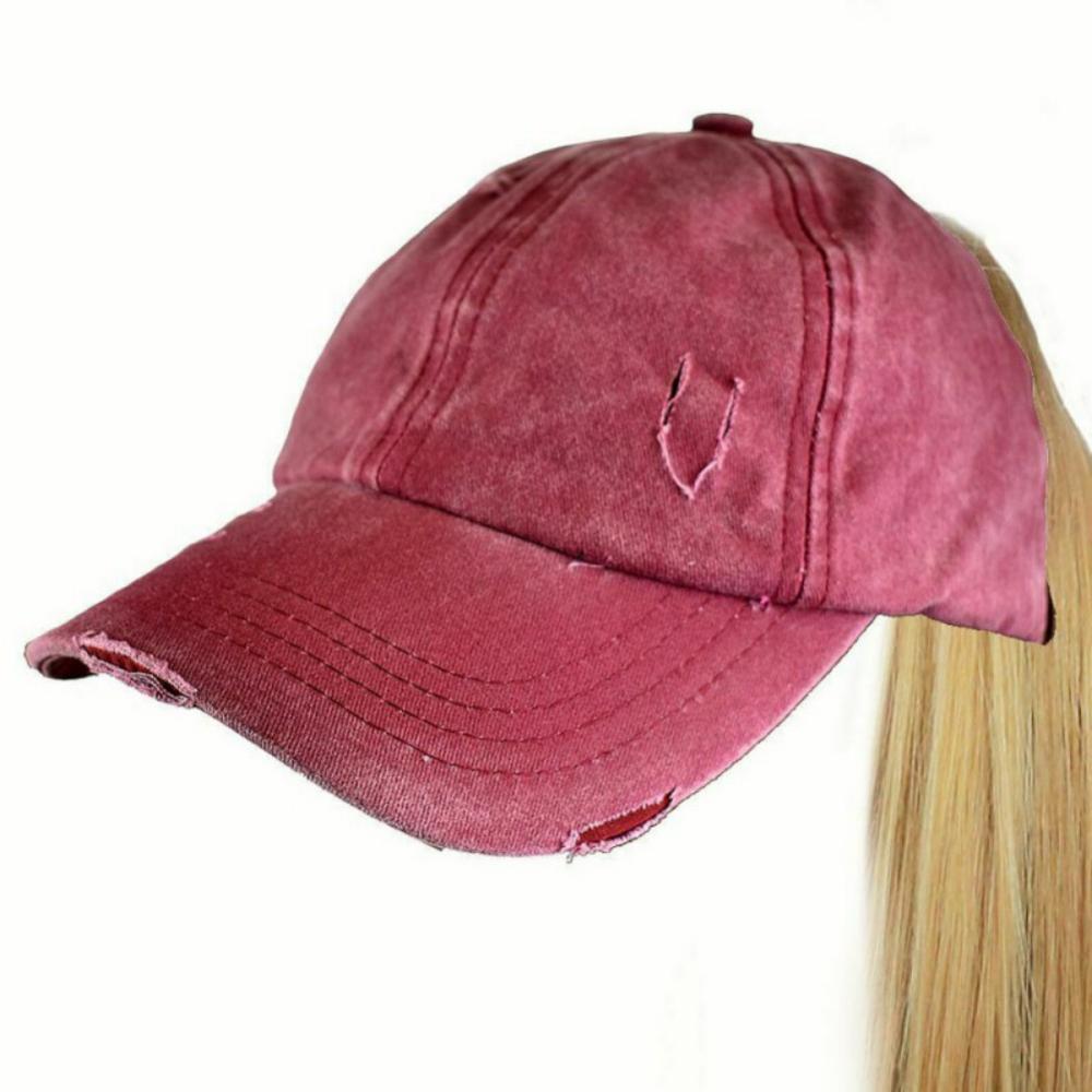 Adjustable Ponytail Distressed Washed Denim Baseball Hat Season Sale