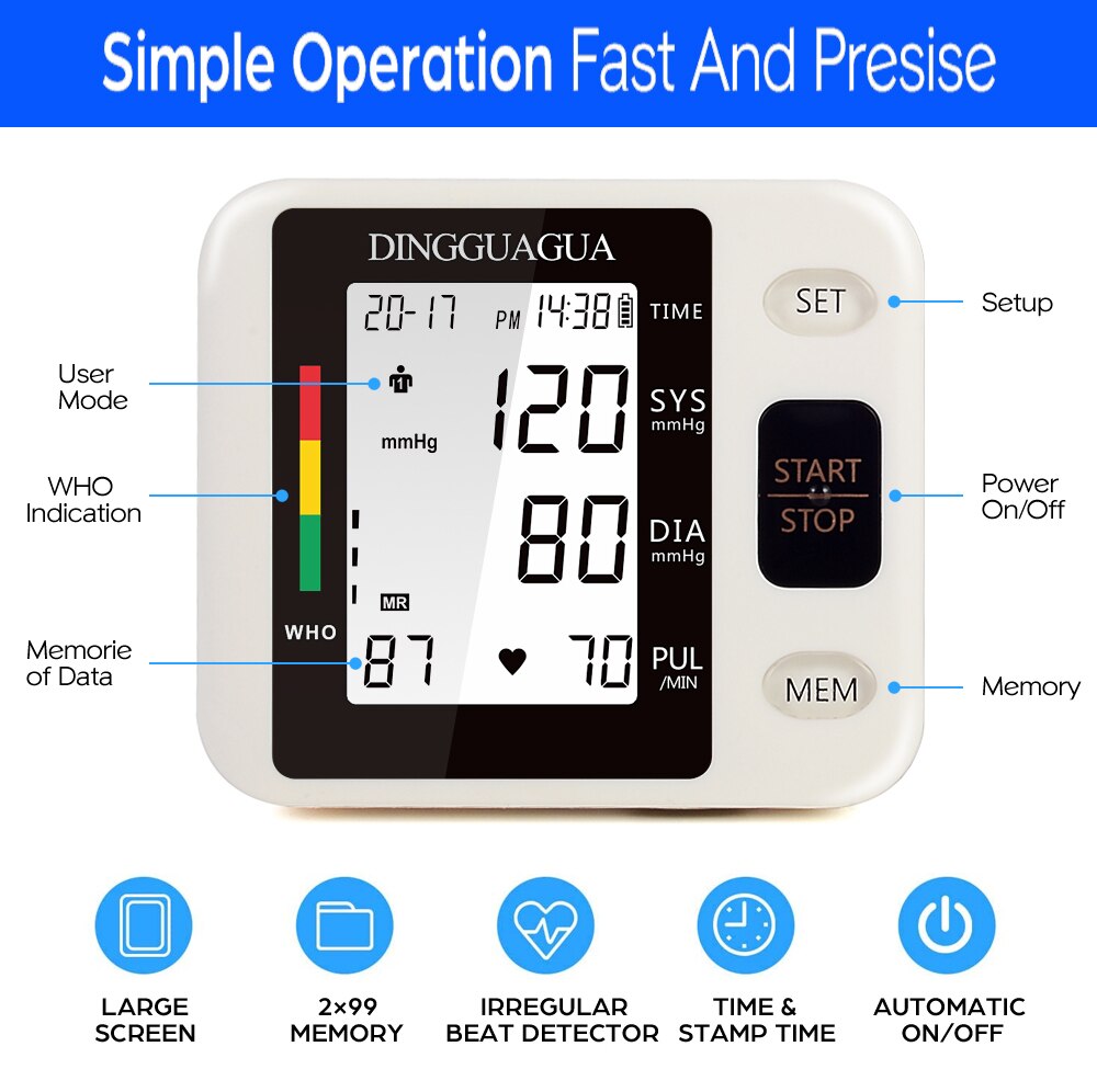 Pols Elektronische Bloeddrukmeter Automatische Digitale Bloeddrukmeter Meter Monitor Hartslagmeter Draagbare Tonometer Bp