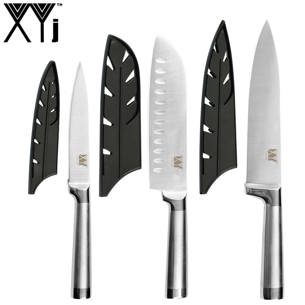 Kokkeknive santoku køkkenknive i rustfrit stål bloksliber kløver skæreknivbetræk etui: L .3 stk sæt