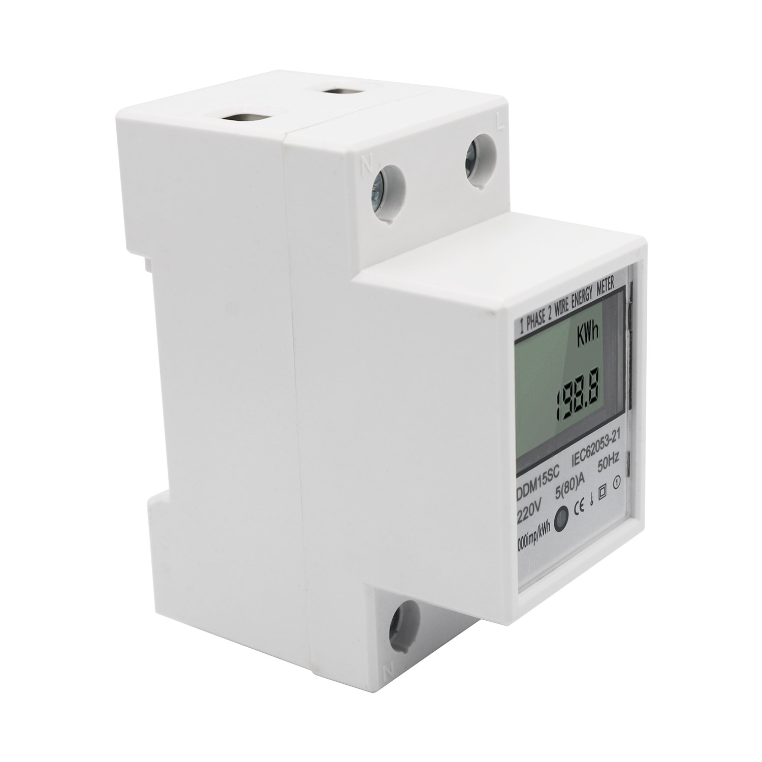 LCD Digital Display Single Phase DIN-Rail Energy Meter 5-80A 220V 50Hz Electronic KWh Meter Power Consumption Monitor DDM15SC