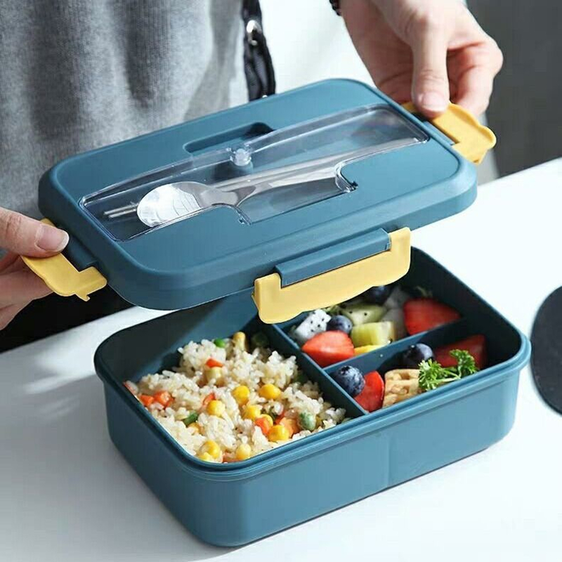 Fiambrera con cuchara, palillos, vajilla de paja de trigo, contenedor de almacenamiento de alimentos, caja Bento para microondas para escuela y oficina