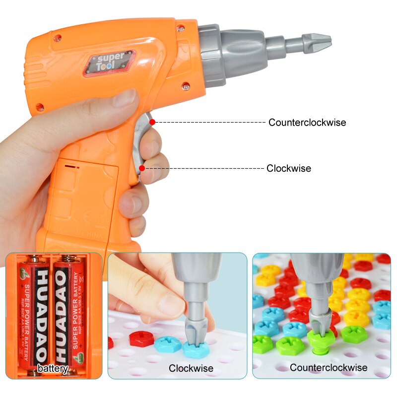 Kids Elektrische Boor Moer Gemonteerd Match Tool Diy Model Kit Building Educatief Blokken Sets Speelgoed Voor Jongens Kinderen