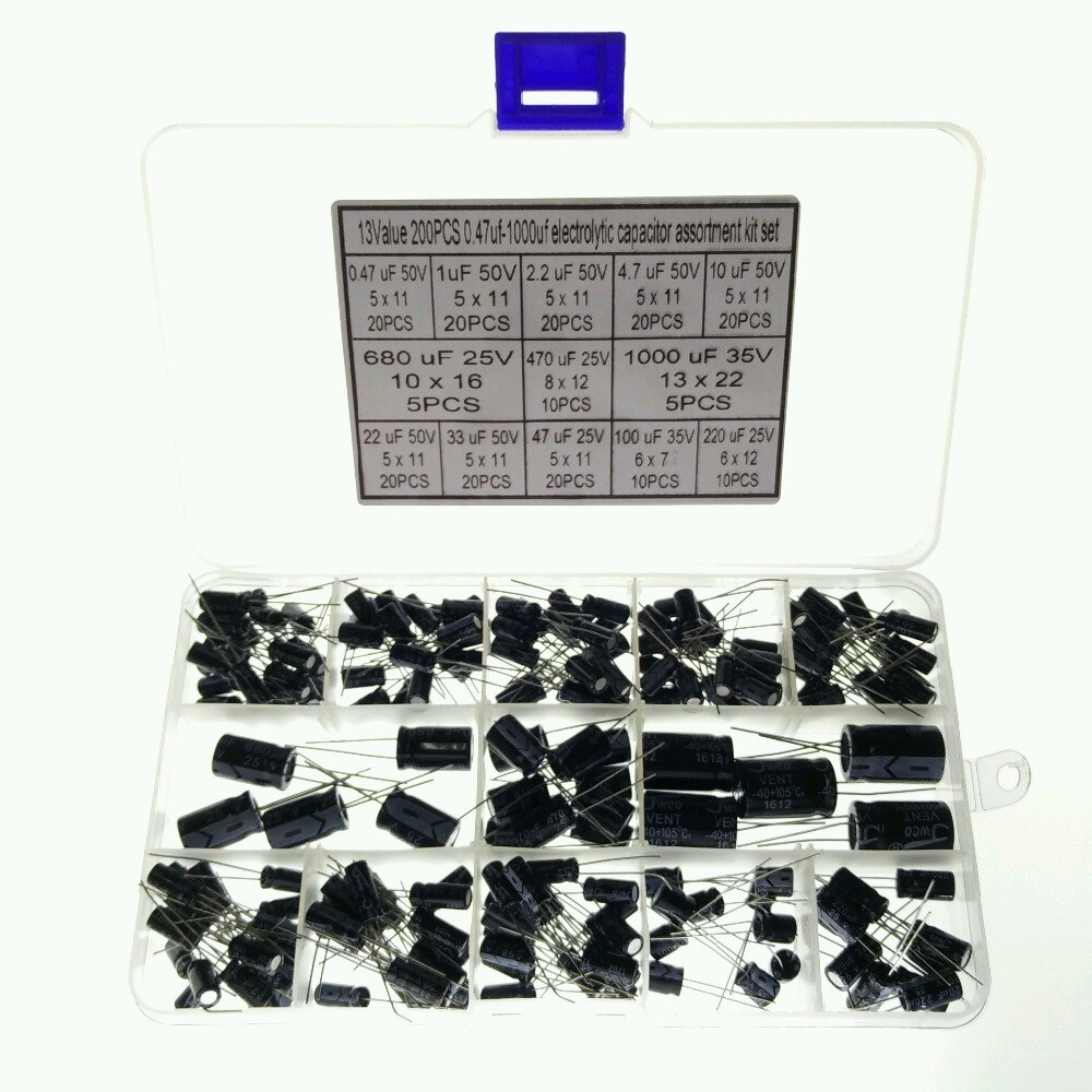 13 Waarden 200 stks 0.47 uF ~ 1000 uF 25 V 35 V 50 V Elektrolytische Condensatoren Assortiment Kit Set
