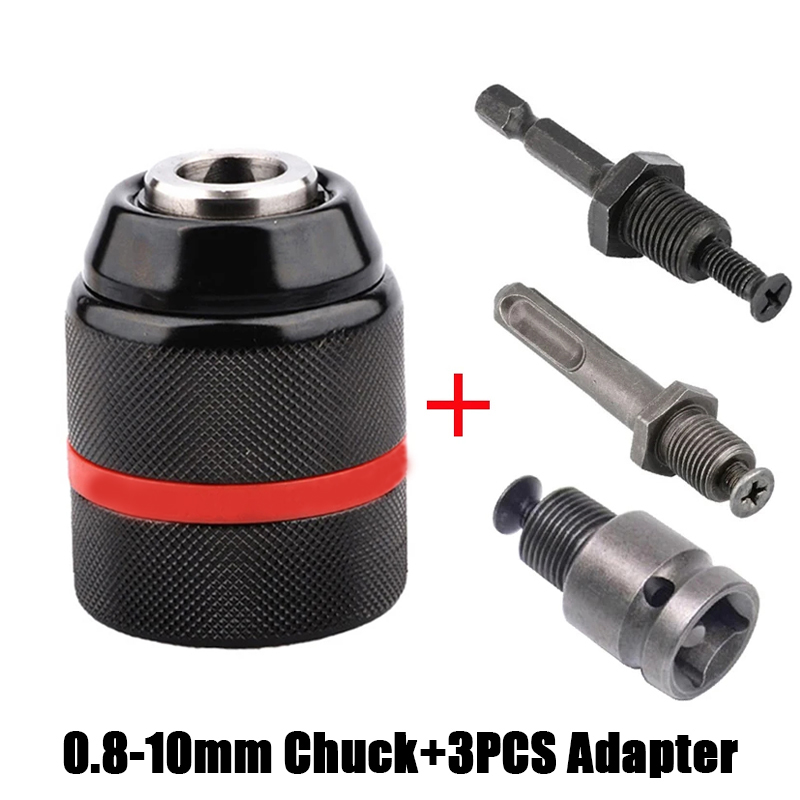 Mandril de broca de metal sem chave com rosca de 0,8-10 mm, haste sextavada/SDS/adaptador de aperto rápido quadrado, mandril para broca, chave de fenda, torneira e soquete: Marrom