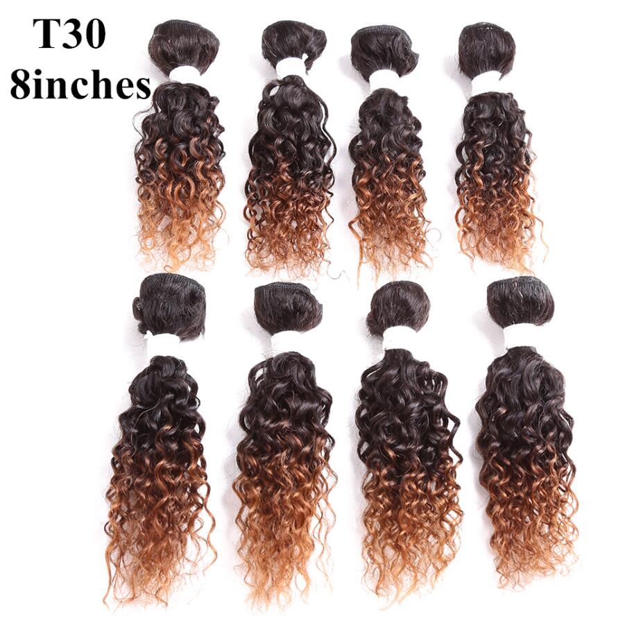 Golden beauty 8 stk/pakning 8 tommer krøllet sy i vævet afro syntetisk hår skud sy i vævet hår extensions til kvinder: #30