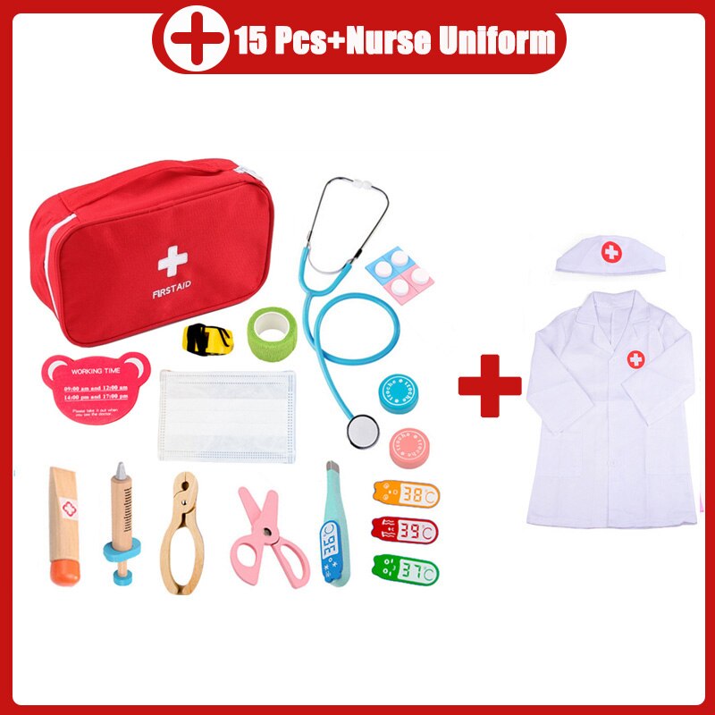 Kinderen Houten Doctor Case Rollenspel Pretend Speelgoed Set Stethoscoop Otoscoop En Tandheelkundige Spiegel Doctor Rollenspel: 7