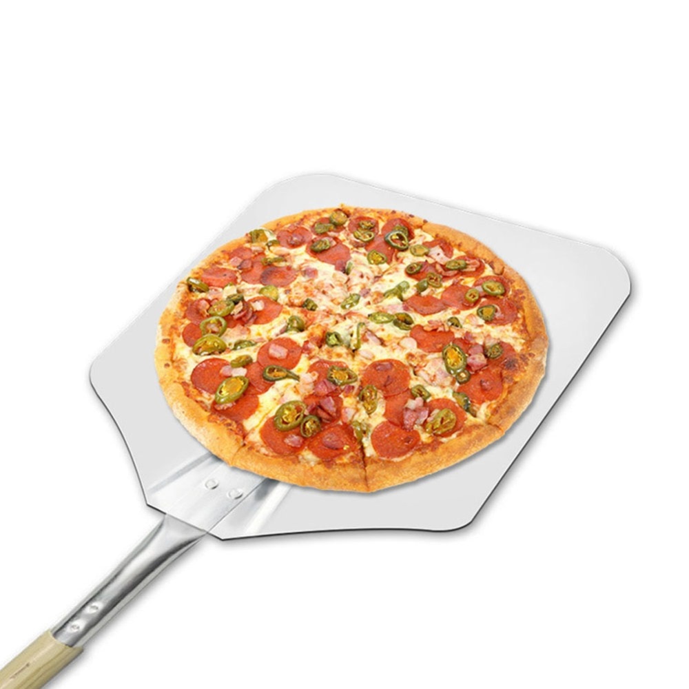 Pizza Schop Aluminium Schil Pizza Paddle Spatel Taart Kaas Bakken Cutter Accessoires Lange Houten Handvat Gebak Lifter Keuken