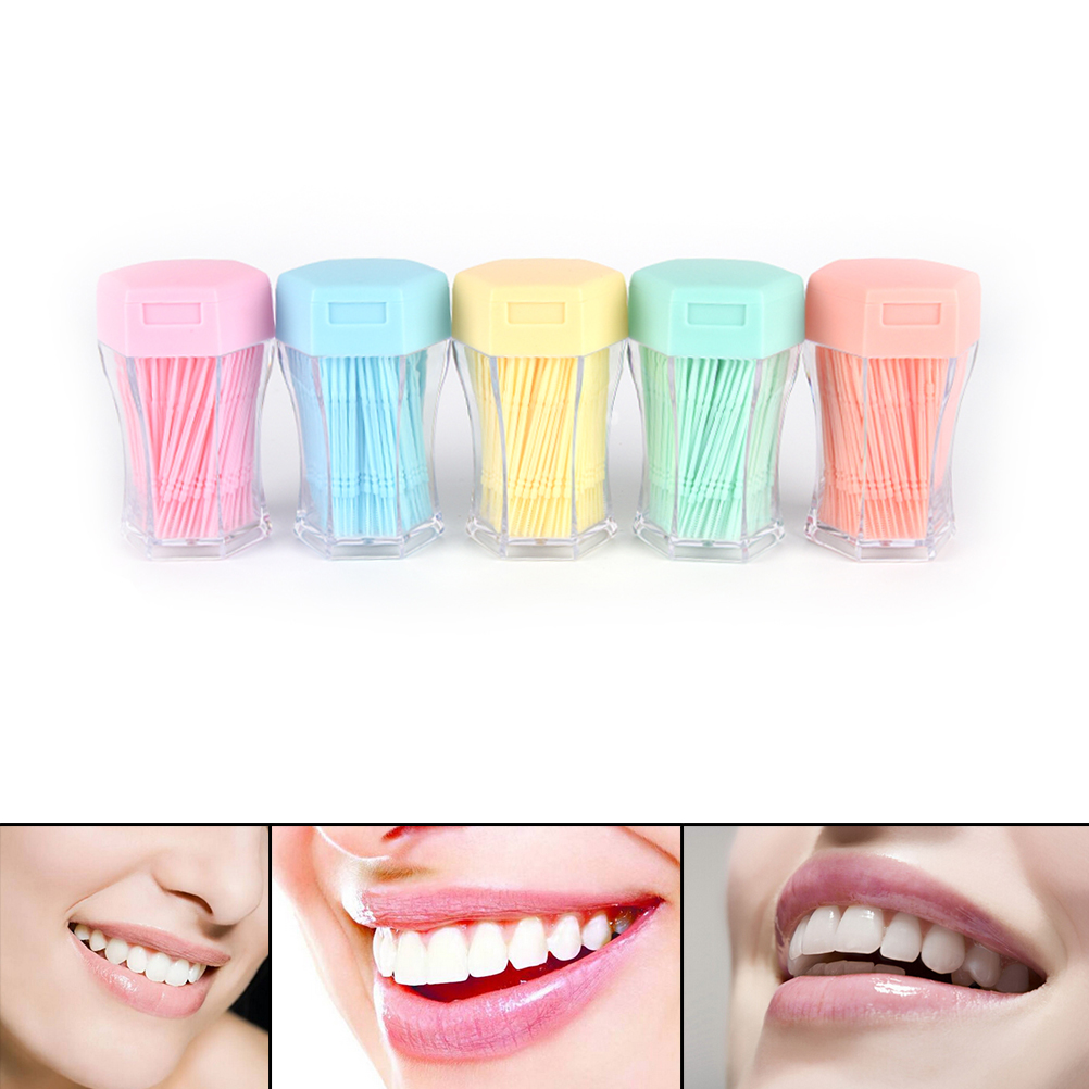 200 Stks/pak Plastic Rager Tandenstoker Met Draagbare Case 2 Manier Oral Dental Tooth Pick Willekeurige Kleur