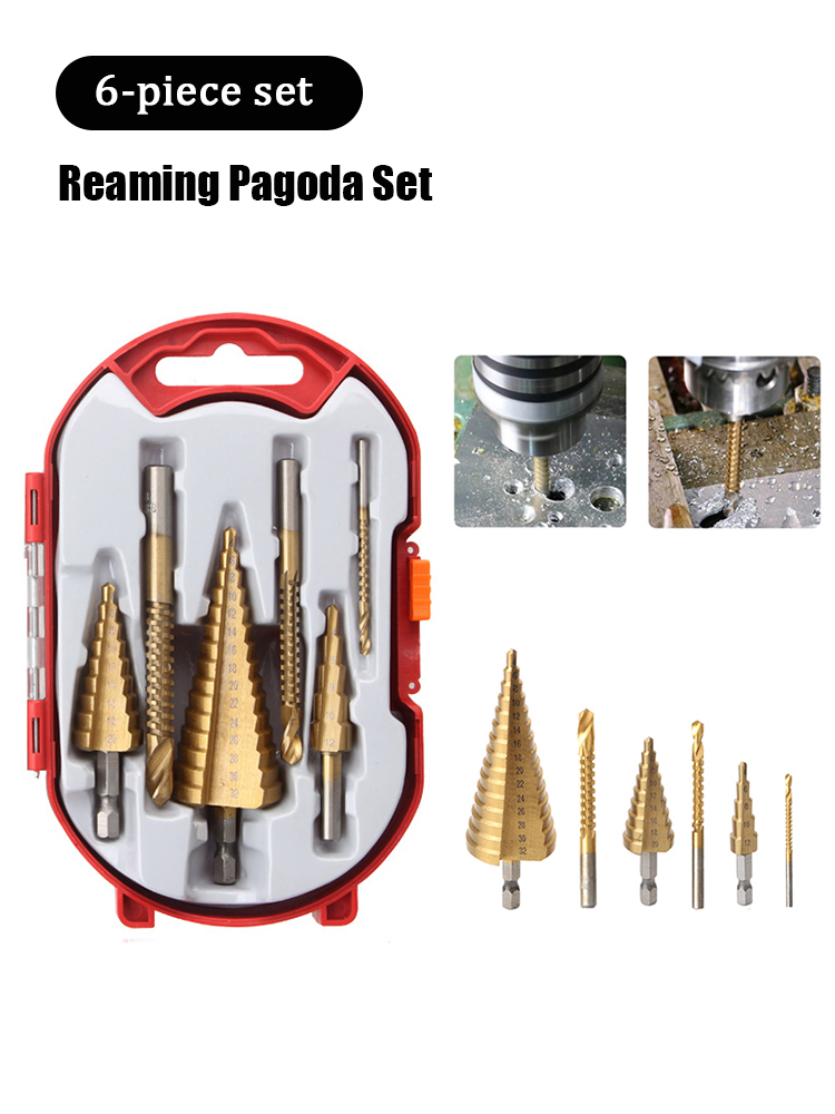Stegborr och borrkrona fräs 6 st/set försänkning för metall/trä，borr för metallkon 32mm, -stegs ljus