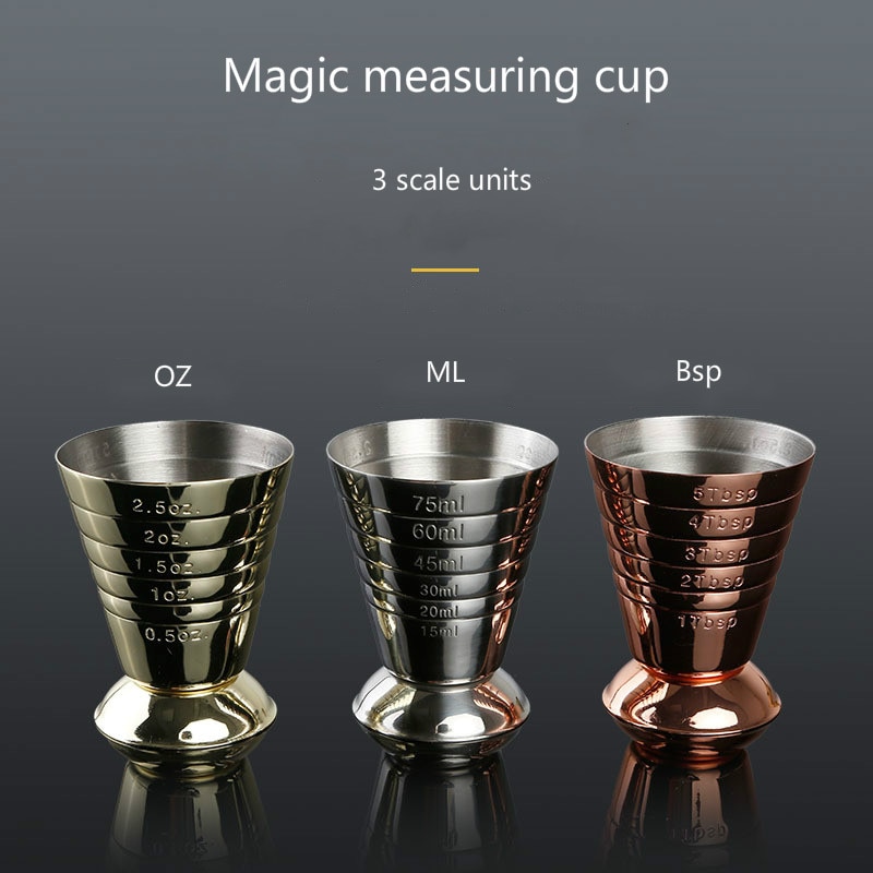 75ml magiska mätkopp 3 vågar rostfritt stål mätinstrument uns kopp jigger bar rose bartending verktyg 5 msk