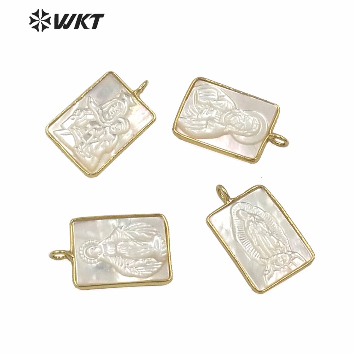 WT-JP234 Erstaunlich Rechteck Gold Farbe Lünette Medaille murmeln Von Gott Anhänger glänzend Mopp Hülse Reines Maria Schmuck Anhänger