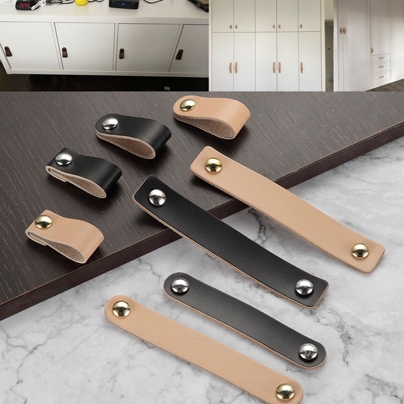 Leather Dresser Handle Wardrobe Drawer Pulls Equipment Cabinet Kitchen Handle Black Door Knobs And Handles For Furniture