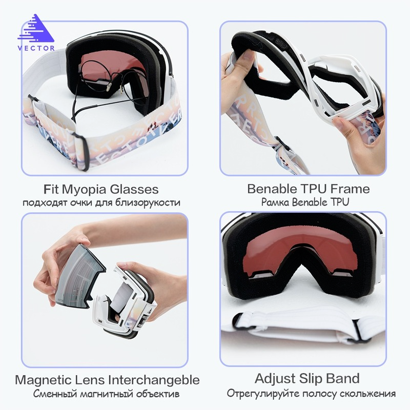 VECTOR Ski-Gafas de esquí de doble capa UV400, con protección UV antiniebla, gafas de esquí grande, gafas de Snowboard para hombre y mujer