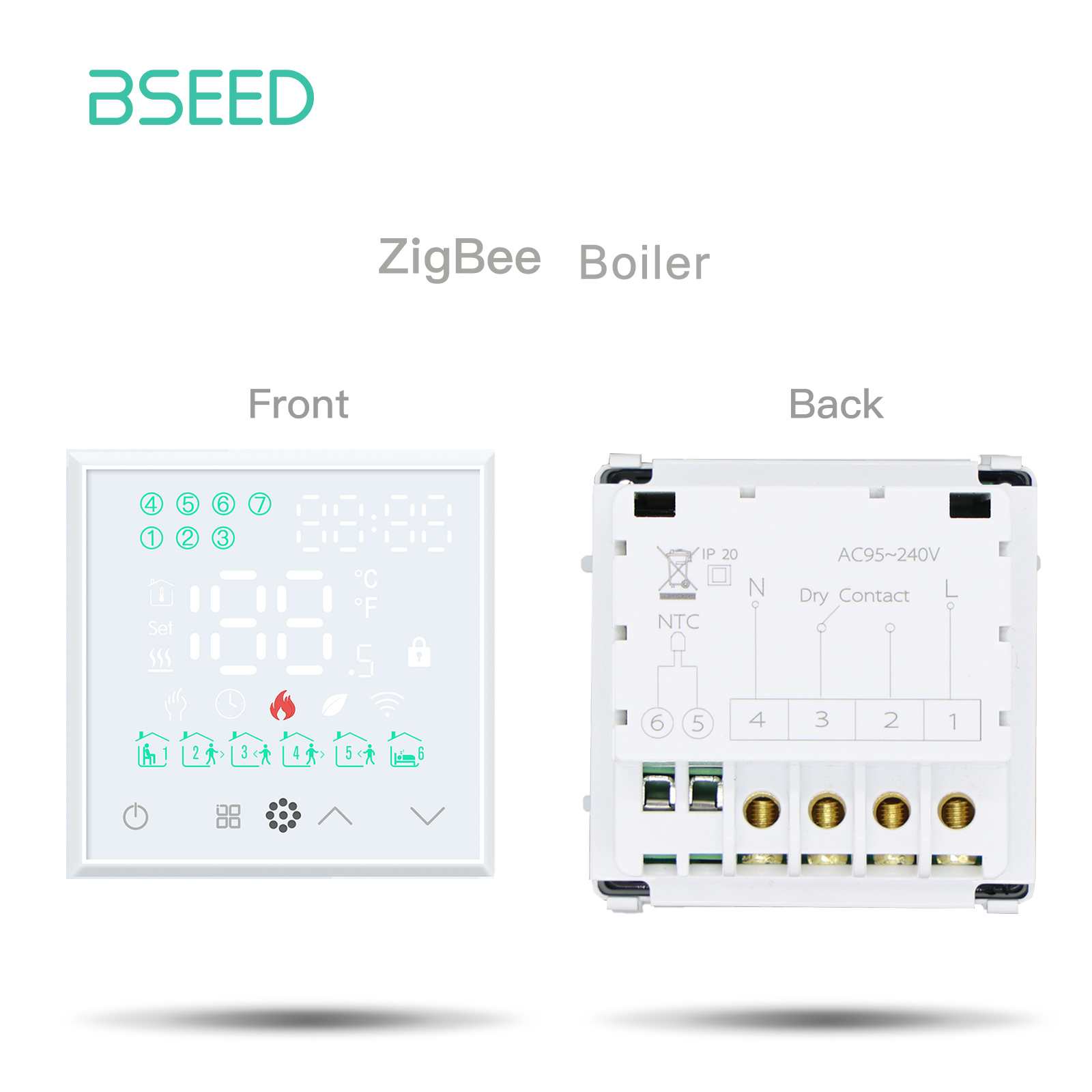 BSEED ZigBee Electric Floor Heating Water Boiler Room Thermostat Touch Screen Module Part Alexa Temperature Controller Tuya APP: black