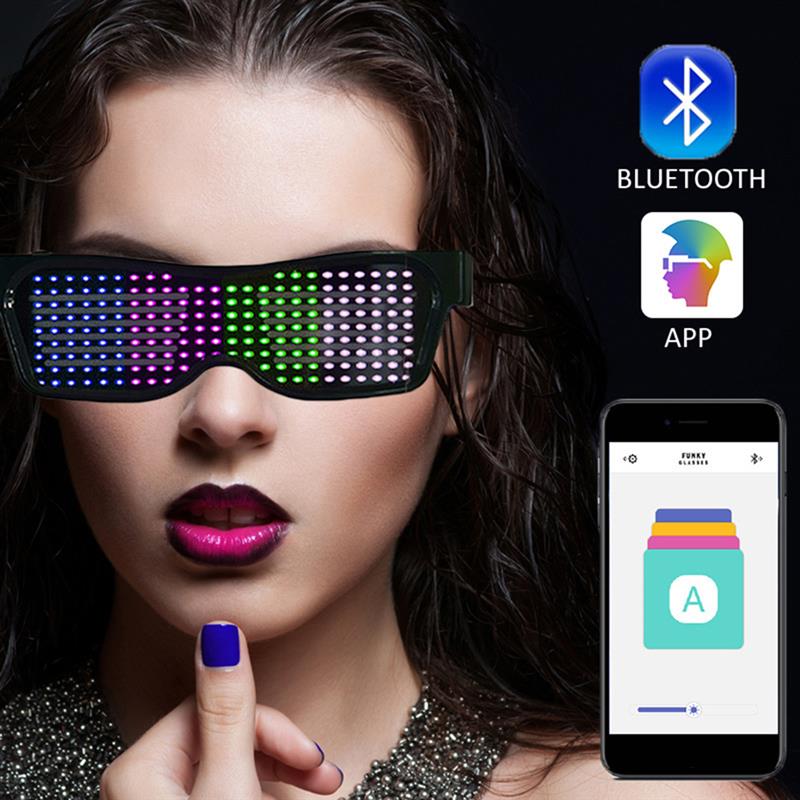 DIY Magic Bluetooth Led Party Glasses APP Control Luminous Glasses USB Charge Edit Multi-lingual Quick Flash LED