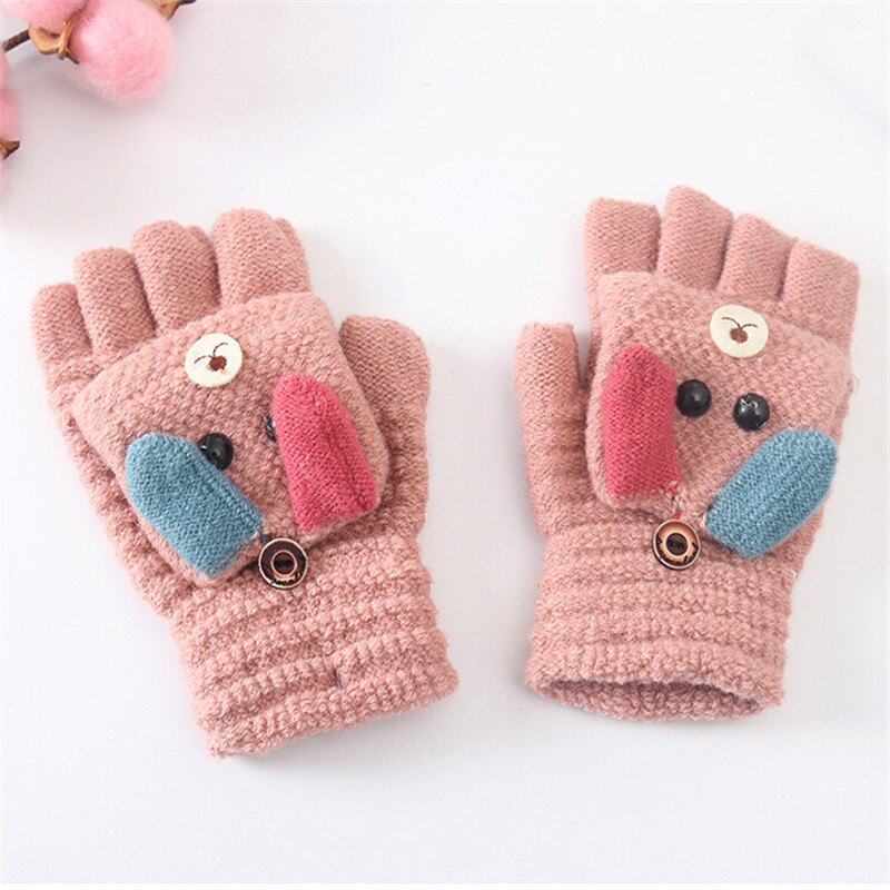 6-12Y Del Bambino Del Capretto Della Ragazza del Ragazzo Caldo Inverno Guanti Guanti Maglia Animale Del Fumetto di Spessore per bambini I Bambini Tenere In Dito Caldo: Deep Pink
