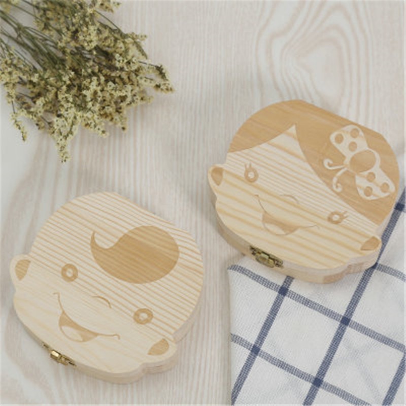 Russisch/Frans Kids Houten Tand Doos Babies Tand Organizer voor Kid Bladverliezende Opbergdoos Creatieve Kind Melk tanden Doos