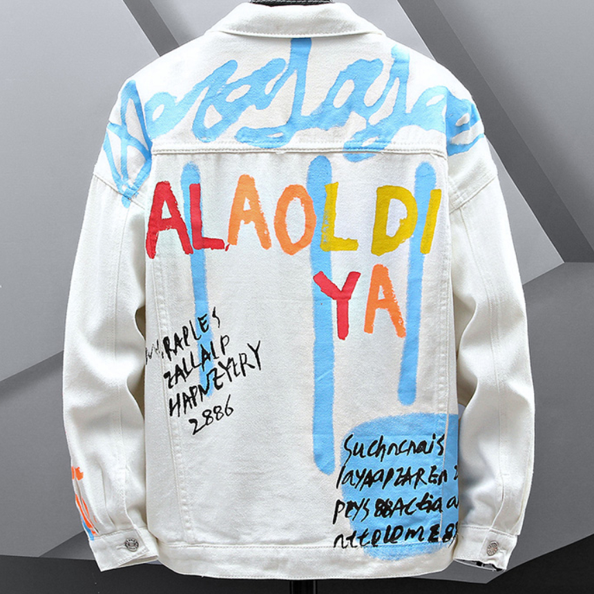 2022 nowa hip-hopowa nadrukowana moda jeansowa kurtka męska bawełna casualowe w stylu Streetwear krótki styl luźny dżins kurtka płaszcz mężczyźni kurtka wiosenna