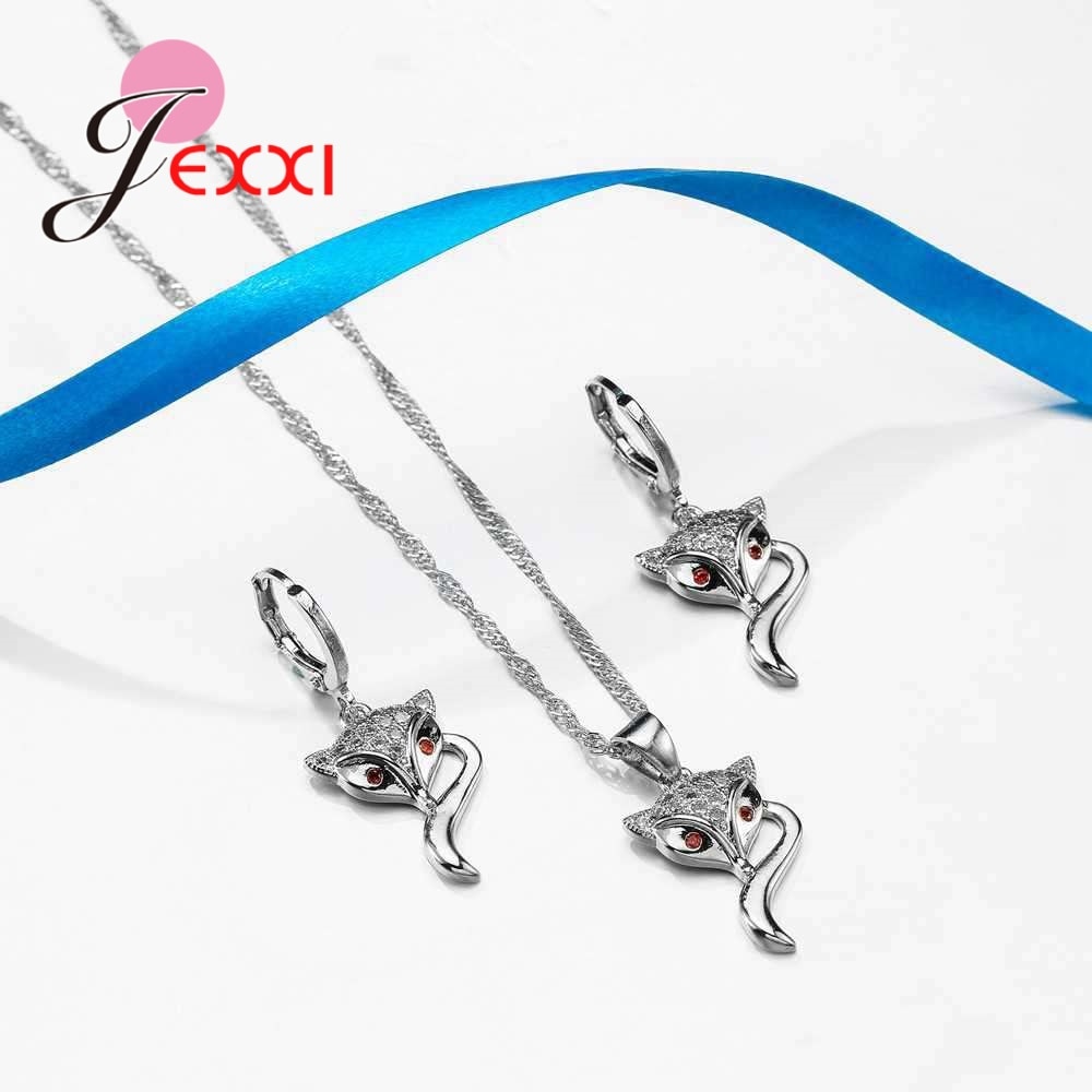 Charmante Vos Hanger Ketting Oorbellen Sieraden Set Voor Vrouwen Eenvoudige Dier 925 Sterling Silver Cubic Zirkoon Crystal Bijoux