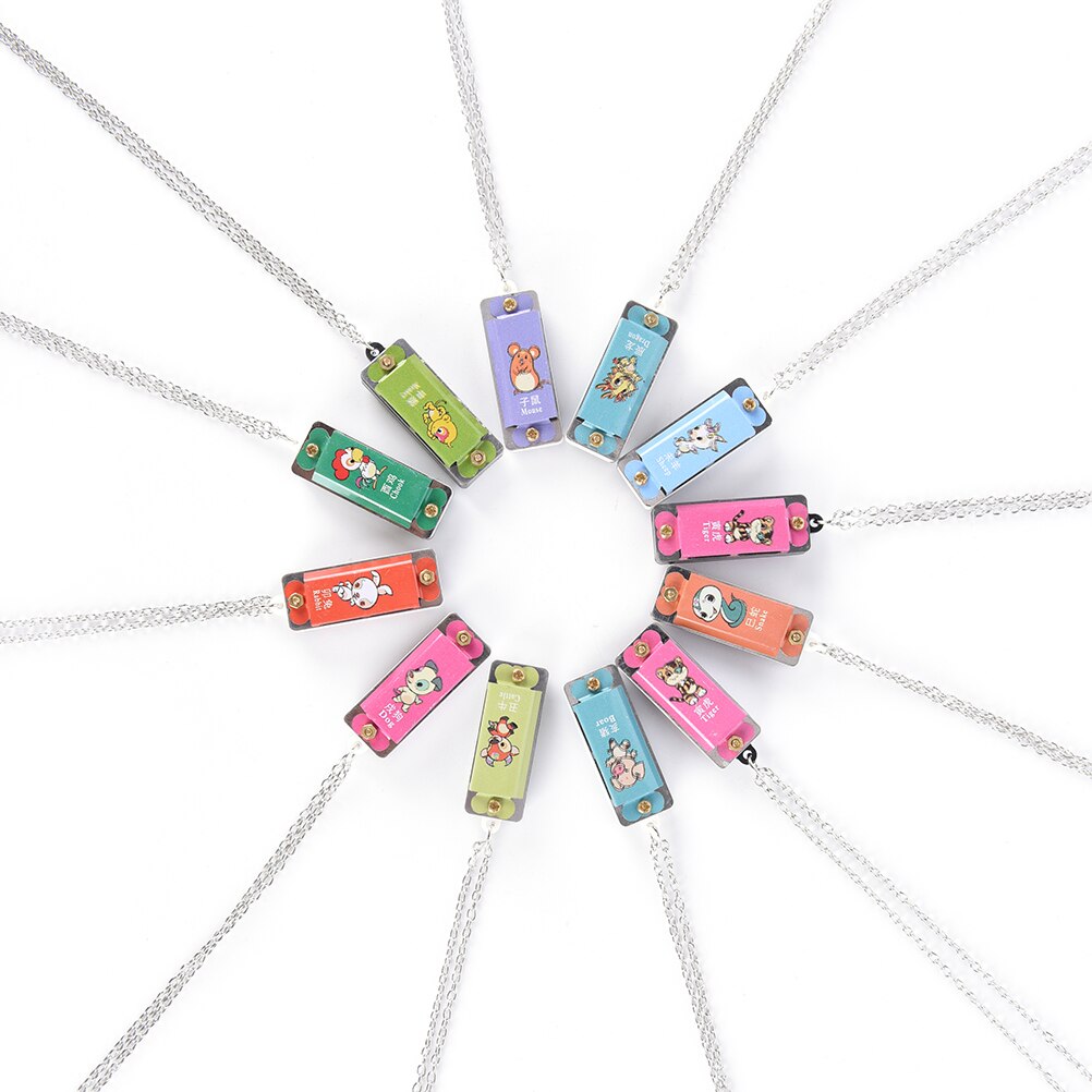 1pc plast + metall mini slitesterk metallharmonika 4 skrog 4- tone halskjede tilfeldig farge