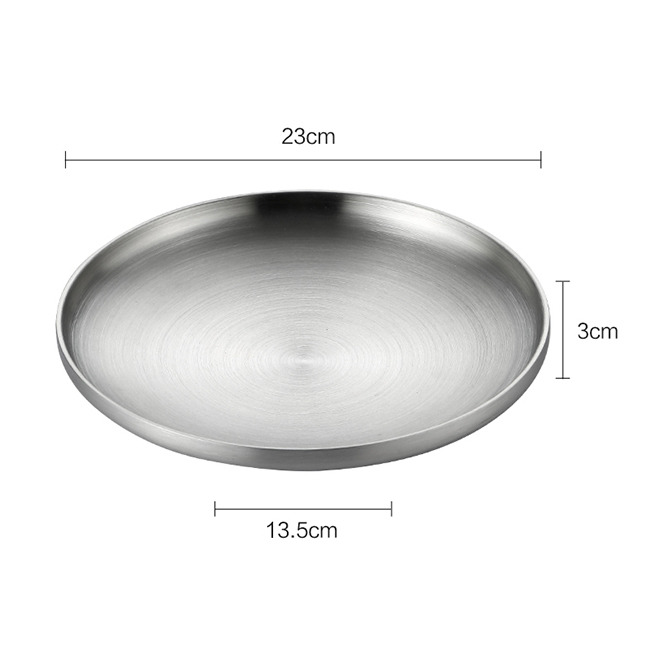 304 Edelstahl Runde Platte, Doppel-Doppelwandige Isolierte Abendessen Platte, Platten für Snack, Gerichte und Obst: 23CM