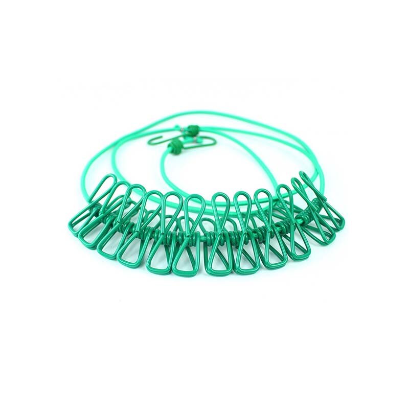 Portable Outdoor Clothesline Easy to Take Hanging Rope Windbreak Non-slip Clotheslin With 12 Clothespins Clothes Dryer: Green