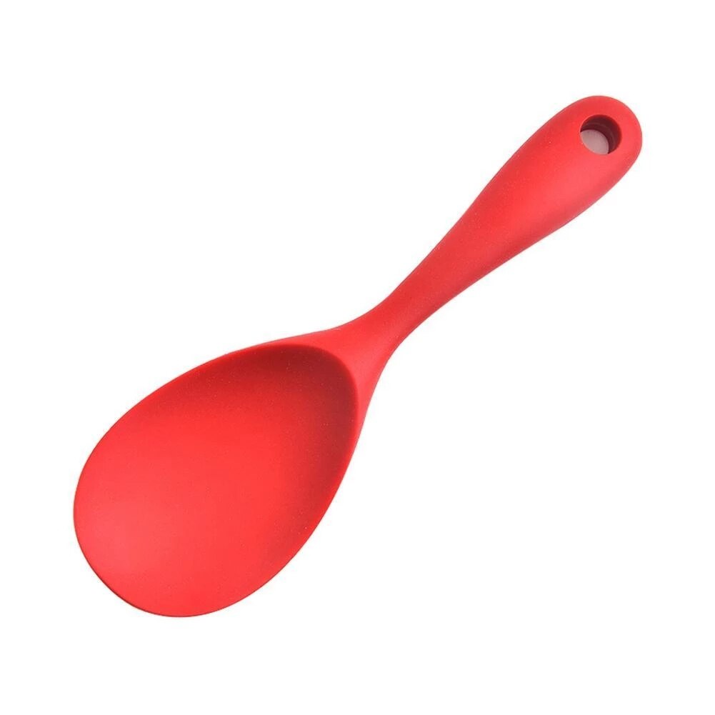Grote Siliconen Lange Steel Lepel Hoogwaardig Mengen Servies Pollepel Keuken Gebruik Keuken Lepels Soep Woonaccessoires Koken Q6S2: 1pcs red