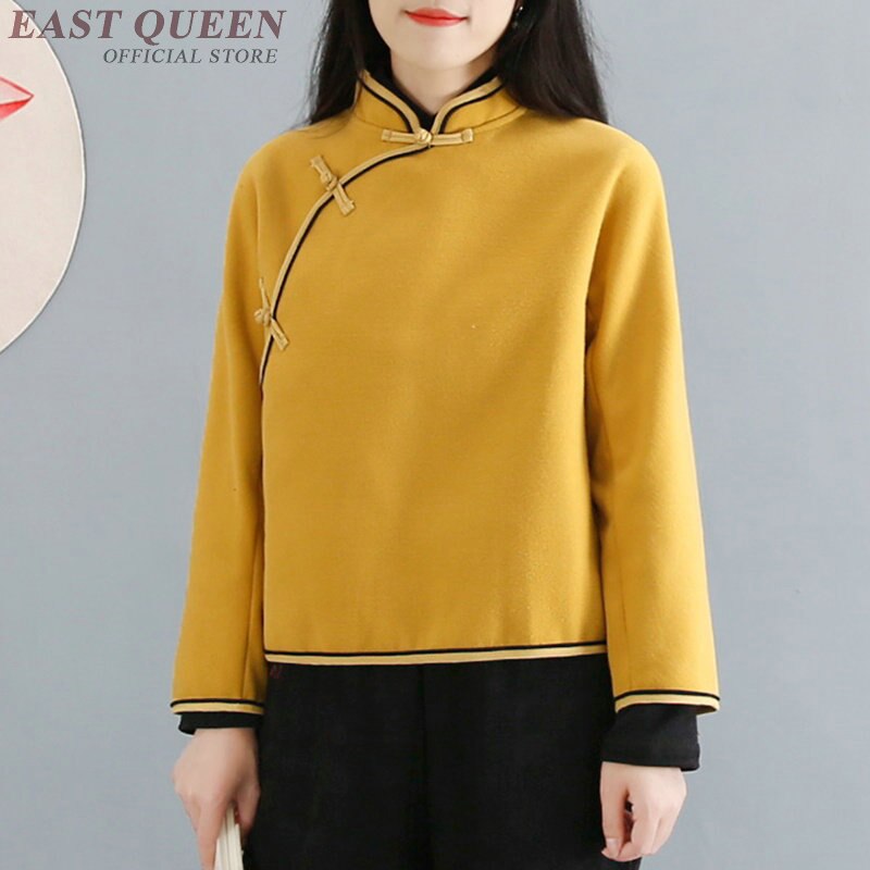 Traditionelle chinesische bluse Shirt Spitzen für frauen stehkragen orientalischen leinen hemd bluse weibliche cheongsam oben AA4158: 1 / L