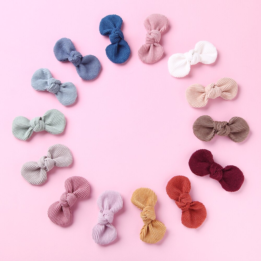 14 pz/lotto clip di capelli dell'arco del bambino per i bambini della neonata forcine di velluto a coste orecchie sveglie Barrettes bambino accessori per capelli per bambini