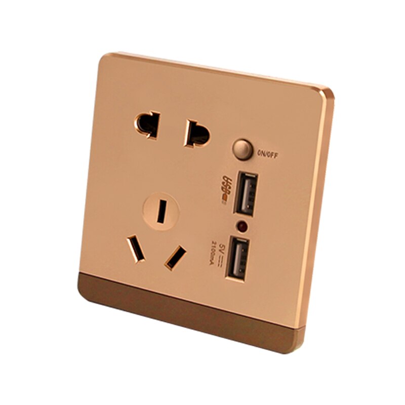 China ccc Standard Wall socket,86 Style Plug adapter Outlet,Flame retardant PC, Five hole two usb Socket,AC 220-250v