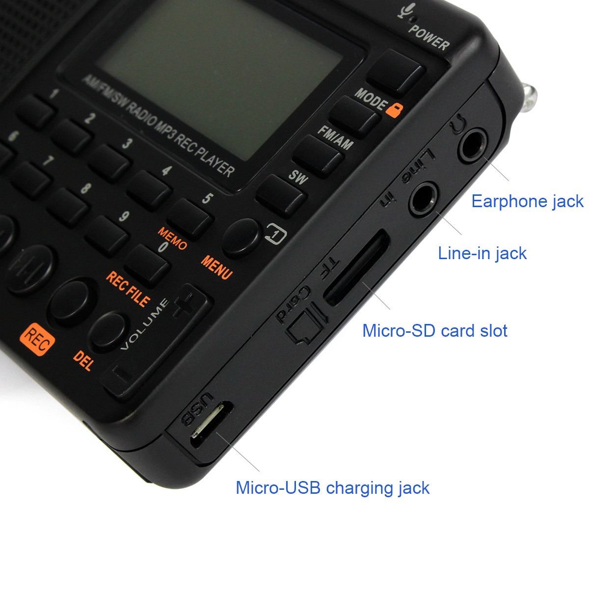 World Band Broadcast Portable Recording Radio FM / AM / SW High Sensitivity Radio Portable Sleep Timer Mini Radio