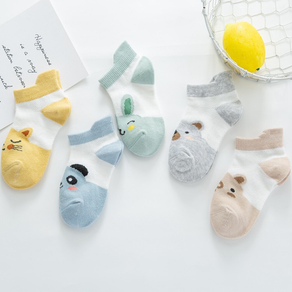 5 Pairs Jongens Meisjes Baby Zomer Cartoon Katoen Ademende Midden Buis Vloer Sokken Geschikt Voor Kamers Met Airconditioning
