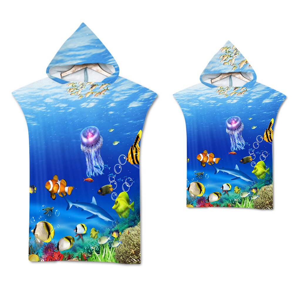 Gedrukt Sea Turtle Microfiber Hoodied Badhanddoeken Zand Gratis Draagbare Strandlaken Zwemmen Beach Surf Poncho Sport Handdoeken: Printed 2 / Adult
