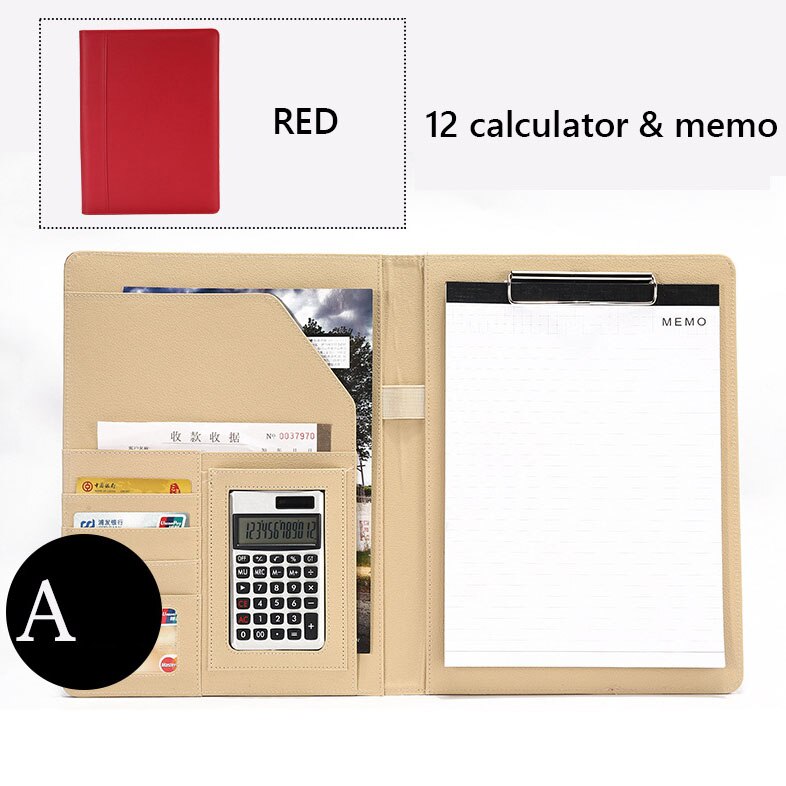 Datei Mappe A4 mit Taschenrechner Multifunktion Datei Papier Organizer Manager dokumentieren Pads Aktentasche Padfolio Tasche Geschäft Lieferungen: RedA