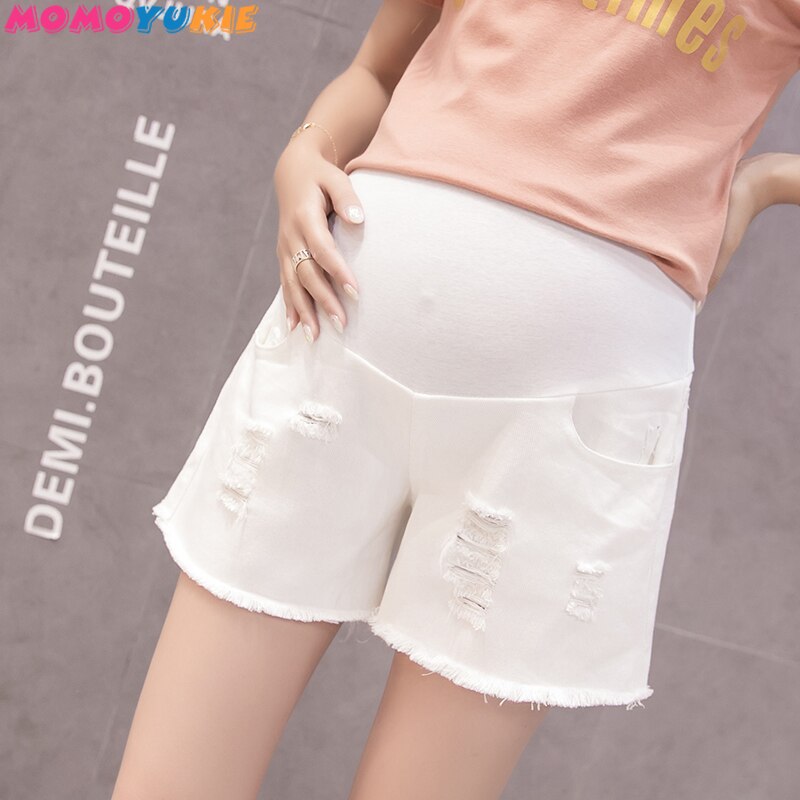 Pantalones vaqueros de maternidad para mujer, pantalones cortos de tela vaquera con cintura elástica, ropa para embarazadas, color blanco y negro