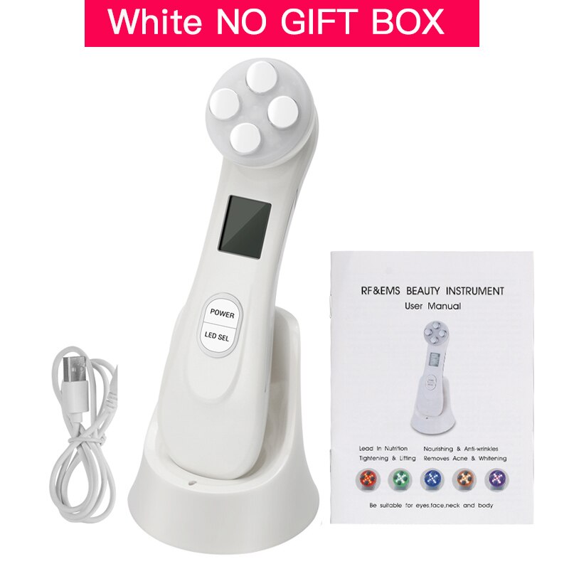 LED Photon Face Skin EMS Mesotherapy Electroporation RF Radio Frequency Facial Skin Care Device Face Lift Tighten Beauty Machine: White No Box
