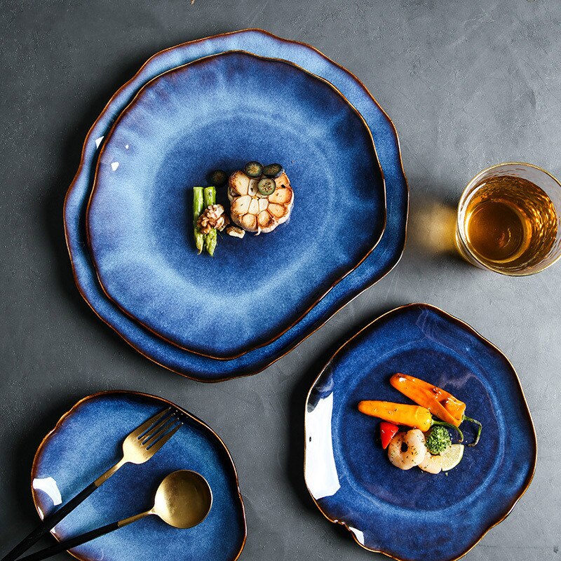 Ceramic Food Dish Flat Plate Pottery Irregular Dish Dinnerware Dishes Western Tableware Household Plate
