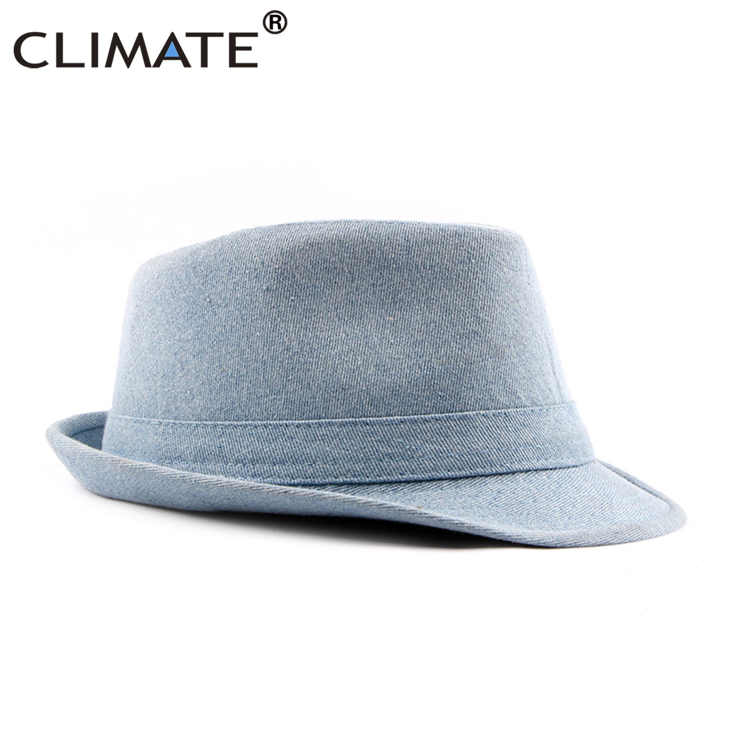 Klima mænd denim fedora jazz hat jeans slid hatte til mænd mænd solid varm fedoras kasket cool denim jeans kasket hat fedora til mænd hat